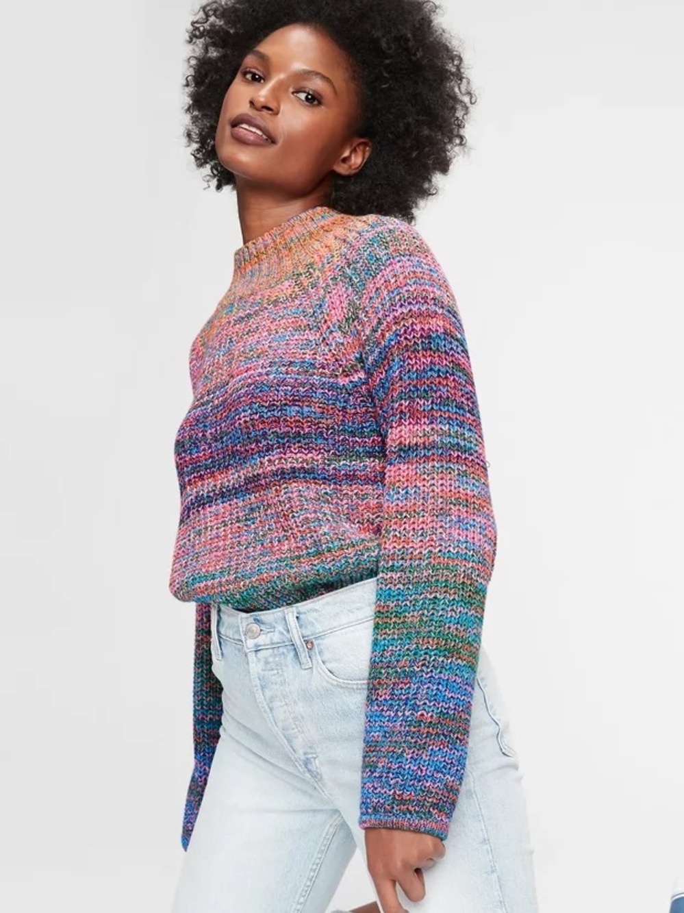 Gap Shaker Stitch Pocket Sweater Women’s Size S Colorful Rainbow Cotton Blend